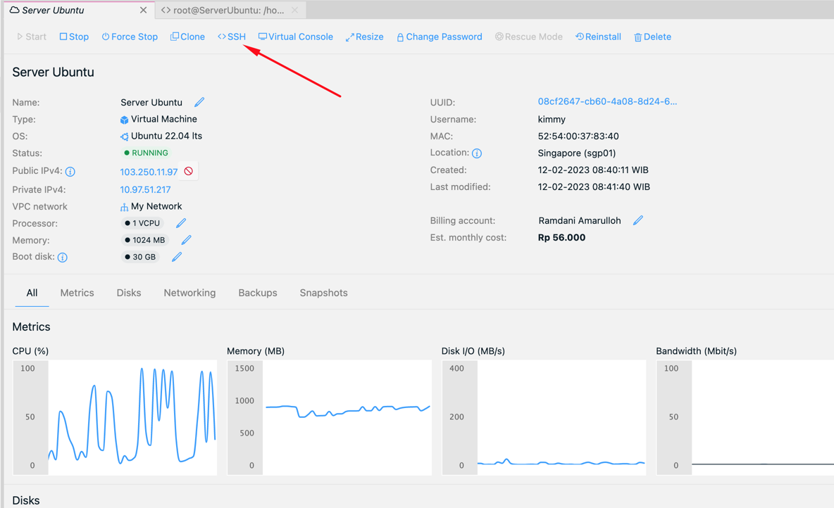Console IDCloudHost SSH Panel